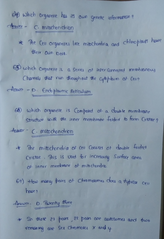 649) which organeile has its own genetic information 9 Answer - C mitochon drion * The Cell organelles lnce mitochondria and