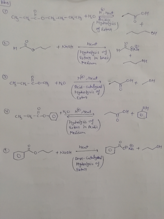 OH H, Heat -cth-c-O-CH-CH-CH₂Cth thoz. Hydrolysis of Estar Heat + NaOH Hydrolysis of l Estar in basic) Medium - OH Choch 2-o-