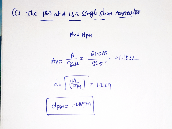 (C. The pin at A is a single shead contention Auz Apn Povze ten Gute 21:1012 dzy lehetne) = 1.169 TATO dem= 1.2169m