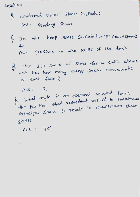 Seliction § combined Shear Stress includes Ans: Bending Shear. the hoop Stress Calculation pa corresponds & โท to Ans: press