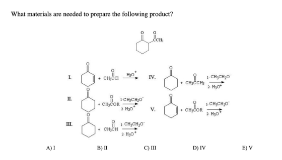 What materials are needed to prepare the following product? CCH3 + CHECCI 1. CH2CH20 + CH3CCH3 2 H307 1 1 CH3CH2O 3COR- 2 H30