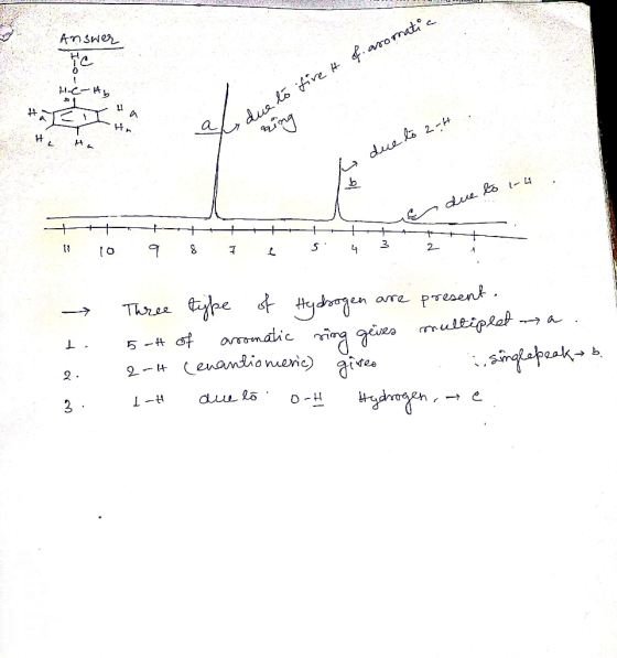 Answer of aromatic due to fire it ring Hi Ho due to 2 h is e due to 1-4 - 11 10 9 8 7 į 5 4 3 2 í - Three type of Hydrogen ar