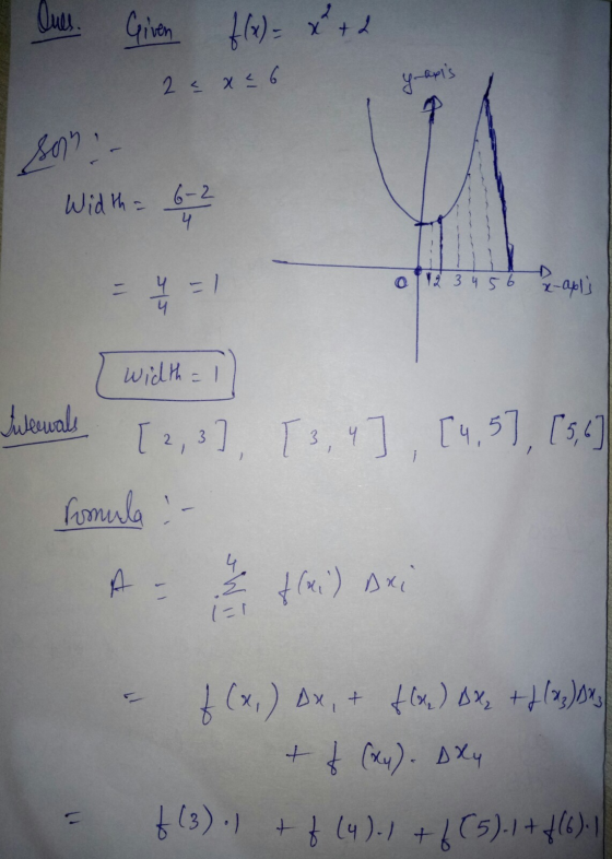 Ques. Given f(x)= x + 2 2 cxc6 y-apis Sony Width= 6-2 4 1 2 3 4 5 6 x-apl) - Y = 1 4 width=/ wanale [2, 3], [3, 4], [4, 5],