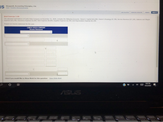 JS Wevant, Accounting Principles, 136 CALCULATOR PRINTER VERSION HCM NEXT The adjusted trial balance of Carla Vista Company a