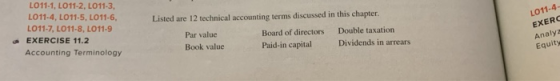 LO11-4, LO11-5, LO11-6, LO11-7, LO11-8, LO11-9 EXERCISE 11.2 Accounting Terminology Listed are 12 technical accounting terms