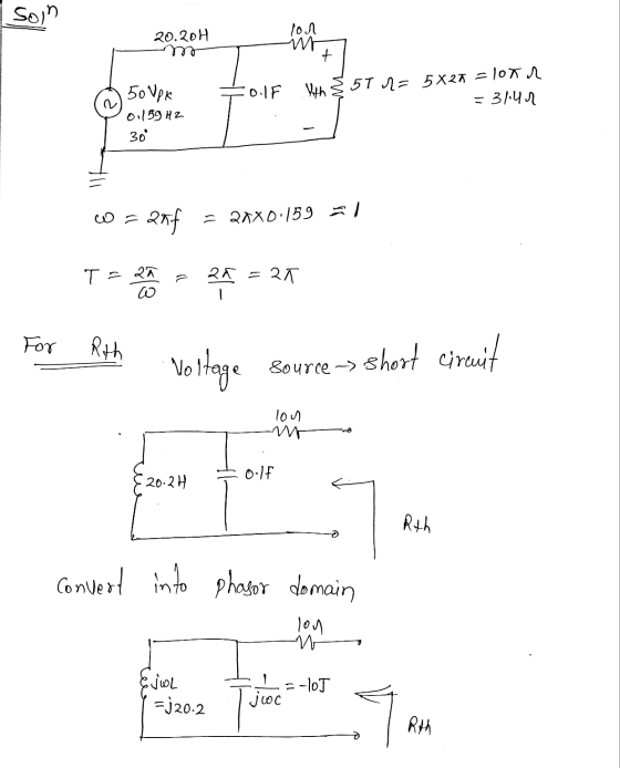 oin lon 20.2011 mo w + =10tr With 357 = 5X21 = = 31.4 :olf 50 VPK 01159 H2 30* anf = 27X0.159 al T=2 20 = 2 For Rth Voltage s
