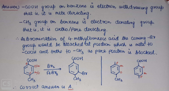 Answer) - wow group on benzene is election withdrawing group that is, it is meta directing. -CHg group on benzene is electron