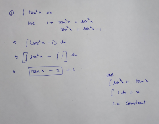 0 r tanta de =sec²u It tantu lise tan?, sec²n-, os f (see? * -I) dx sreen - so de tana - x + c use s seen= tann si de an Cons