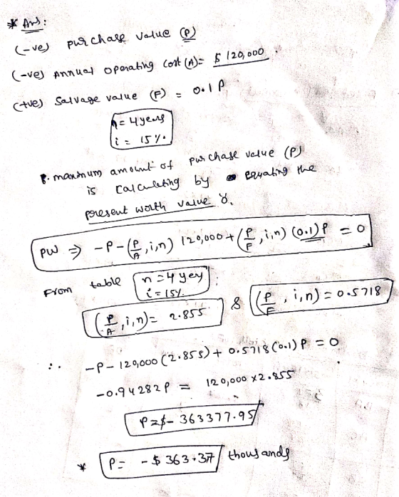 pus chare value (e) (-ve (-ve Annuat Oponathg Cot (A) 120 o00 (tue) Salvage value (F) Pus chase value (P manmum am ont of is