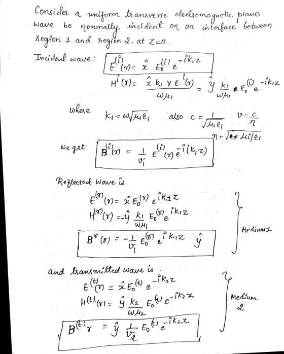 agnetic plane wave be Consider uniform transverse eleelsoma normally incident on an infeface between region I and region 2.