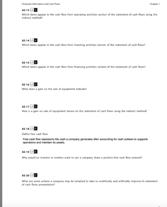 Financial Information and Cash Flows Chapter 1 AS-13L04 Which items appear in the cash flow from operating activities section