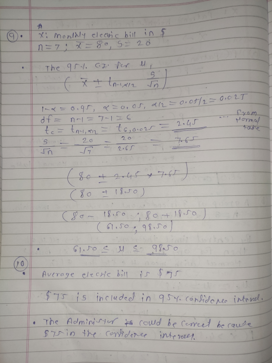 Xi monthly clectic bill n=7 x = 80, S. 2 in ö s The 95% CI for el ( f I lorida In 0,025 from And Mormal na = 0.95 x = oros, 2