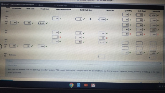 tina leser Google S... Chapter 7 Homework Assignment (par eBook Show Me How Calculator Print item Date Purchased Unit Cost To