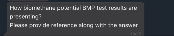 How biomethane potential BMP test results are presenting? Please provide reference along with the answer 13:27