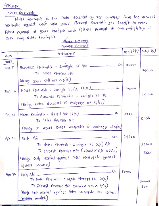 Answ୧୯ Notes Receivable Notes Receivable is the note accepted by the company from the account receivable against credit sale