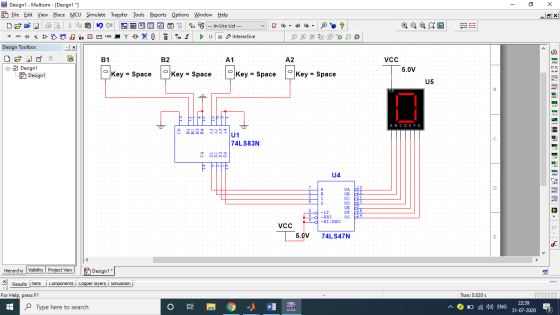 X 6 X Design 1 - Multisim - [Design1 *] Eile Edit View Place MCU Simulate Transfer Tools Reports Options Window Help HER % Ee