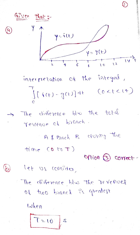 ☺ Given that o y = f(t) Y = 9(6) T 14 12 Um interpretation of the integral, Tilt-goulot Coct<14) The difference blo the tota