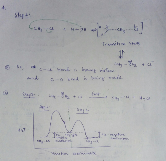 4. Stept S- CH3 T + H-OH Transition stoate JS Se C-a bond is eing biken amd C-O bmd is being made faot tep Cit-tci utH-Ce Ste