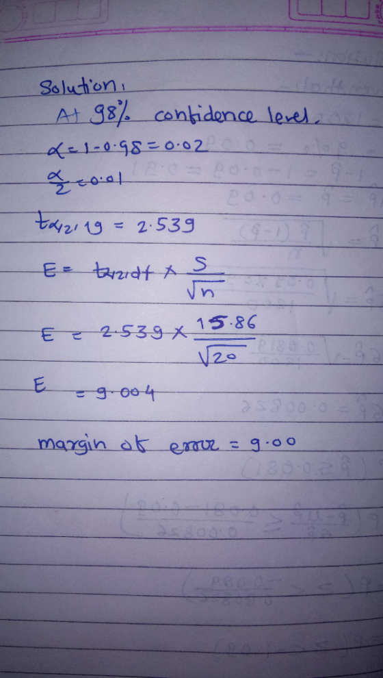 Solution At S8 contidence lerel elea 98-0-02 t 192.539 S E tardt A n 15.86 E e 2-539X E - 9-004 margin at emz 9 00 C1800