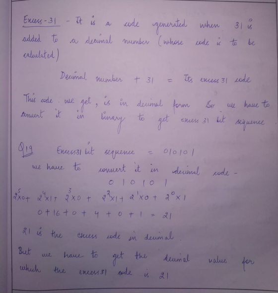 Encess-31 - It is code generated when 31 us added to a decimal number (whose code ů to be calculated Decimal number number +