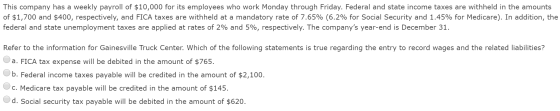 This company has a weekly payroll of $10,000 for its employees who work Monday through Friday. Federal and state income taxes