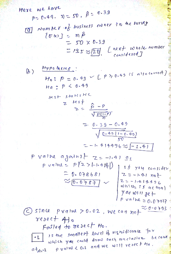 Num ber ek business є ner inthe tuyver 50 0.3.9 Considered Ha P 0.49 0. 39 0.4 490.9) 4 14496-1.4) yo con sidev. 0-09868; 0.0793 . Since