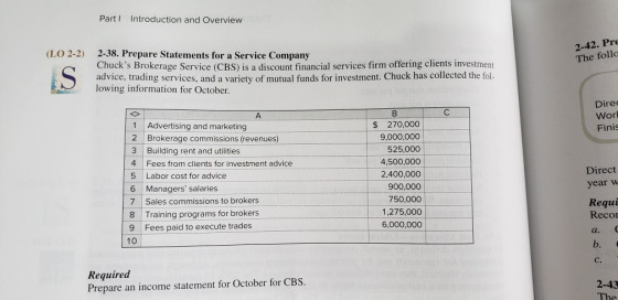 Part! Introduction and Overview (LO 2-2) 2-42. Pre The follo 2-38. Prepare Statements for a Service Company Chucks Brokerage