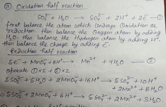 2 Oxidation half reaction 50% + HO son + 2H+ + z ł 0 first balance the atom which lendergo Oxidation or reduction. then balan