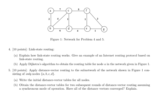 Figure 1: Network for Problem 4 and 5 4. [10 pointsj: Link-state routing: (a) Explain how link-state routing works. Give an e