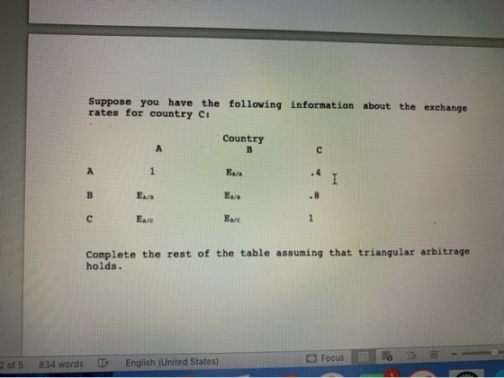 Suppose you have the following information about the exchange rates for country C: Country EA Елл EN C EA/c Ea/c Complete the