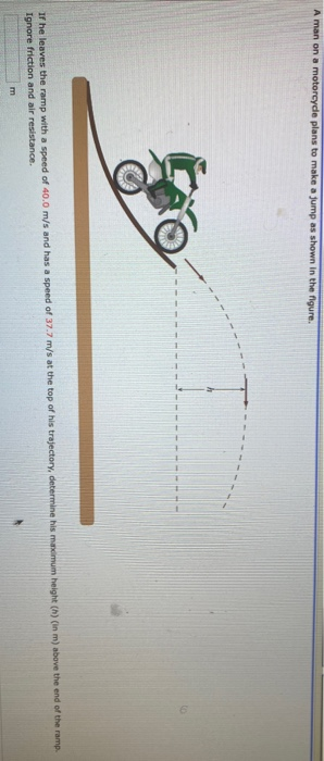 A man on a motorcycle plans to make a jump as shown in the figure. If he leaves the ramp with a speed of 40.0 m/s and has a s