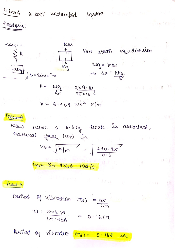 Giveno A SOOF undanped system Analysis RAX for static equulebuion k G ng = kax 3Rg ng Ax= 35x10-2m 5. AX- Мох R= Mg 3 x 9.81