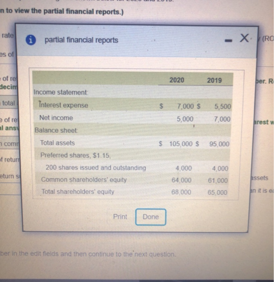 in to view the partial financial reports.) rate i partial financial reports - X (RO es of of re 2020 2019 ber. R decin Income