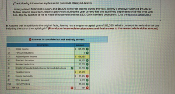[The following information applies to the questions displayed below.) Jeremy earned $102,300 in salary and $8,300 in interest