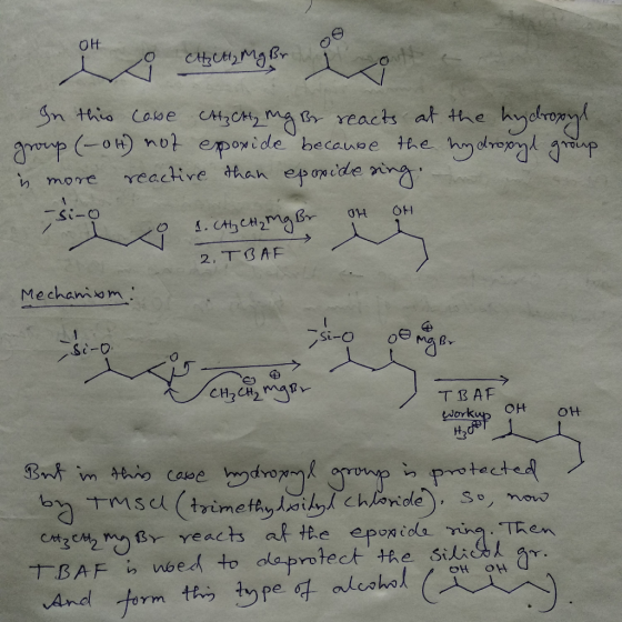 OH v ejens mooi In this case CH₂ CH2 mg Br reacts at the hydroxyl group (-OH) not epoxide because the hydroxyl group is more