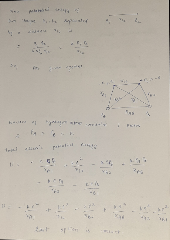energy of since potential T12 two chages 2,,2 separated is distance by a 2. 2 4 T3, 12 2/2 so, given system for 12 RAB Ps PA