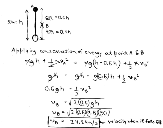 50m=h 609. 20.6h 1 XB | 40% = 0.45 Applying conservation of energy at point A & B ngh + 1 month = xgh-0.6h) +1 & reg? gh = gh