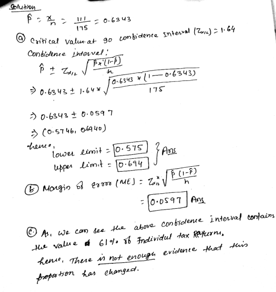 Solution Ŝon =0.6343 175 @ Critical value at go confidence interval (2012) = 1.64 Critical value at Conbidence interval: ô t