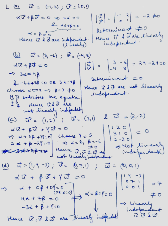 1. (a) u = o I تم - - & 22+8=0 2-ßo - 6 3 4 24-2420 (1, 2); Q=(0,1) cultBu a =O> -d=0 -250 Determinant to Hence & Bare indepe