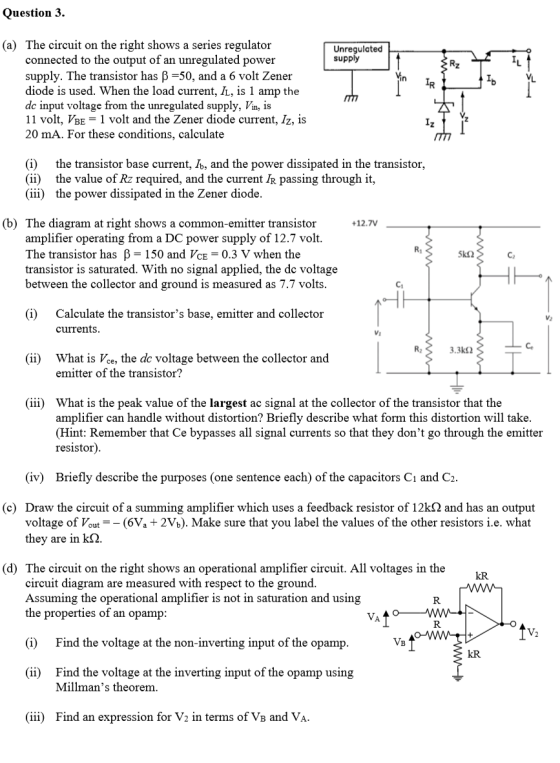 Question 3. Unregulated supply Rz IL Vin IR Ib (a) The circuit on the right shows a series regulator connected to the output