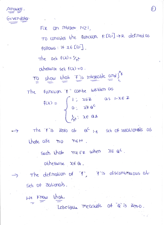 Answed. Givendata Fix an integer NZI, TO consider the function f:[0,1] → defined as follows: if Xe [01]. The set f(x)=/ 0 O