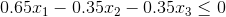 0.65x_1-0.35x_2-0.35x_3 \leq 0