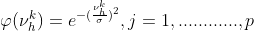\varphi (\nu_{h}^{k}) = e^{-(\frac{\nu_{h}^{k}}{\sigma })^{2}}, j = 1,............,p