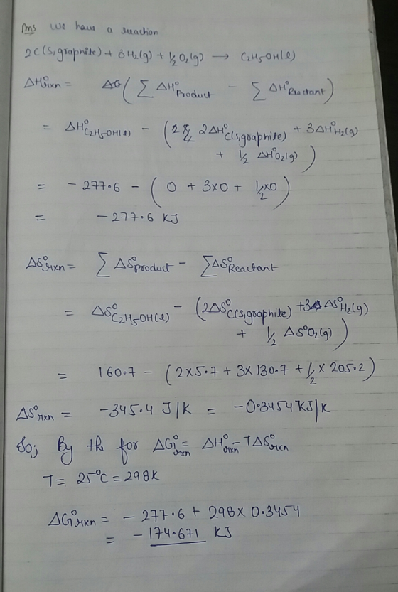 Produt 亼n° C2HOHI 1) ゆ) 一277.6 KJ AS 6o 124.631
