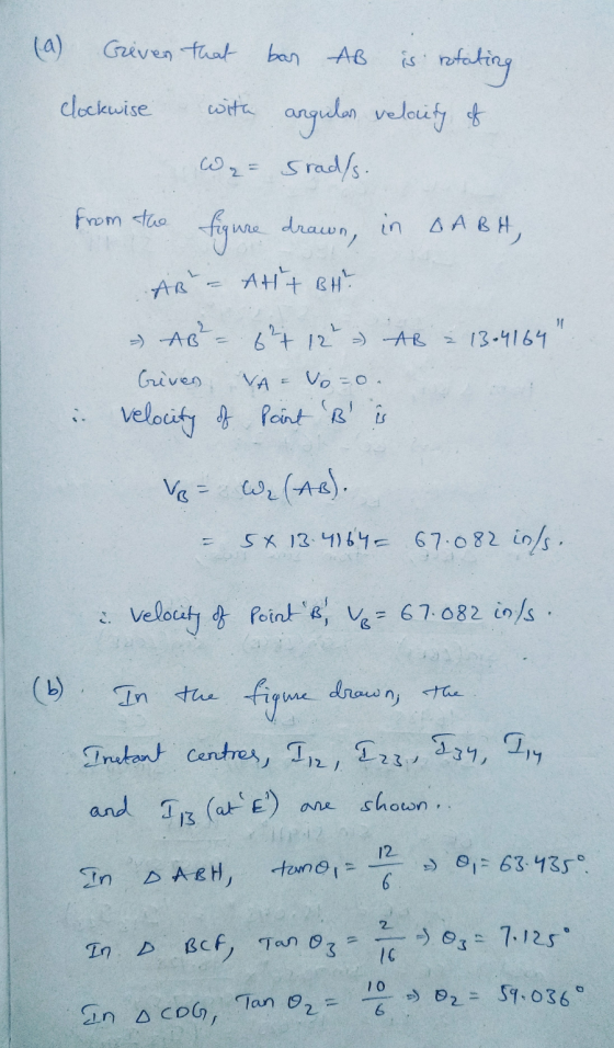 Given that ban AB is rotating with angulas velocity of clockwise Wy= srad/s. drawn, in DABH, from the figure AB - AHT BH - A