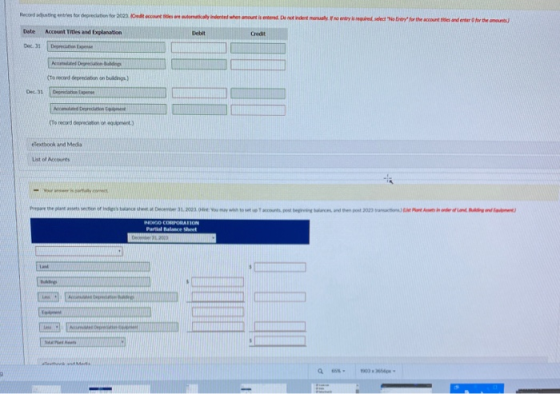 Record adstlng entries for deprecation for 2023 edt account s e omatically indonted when anout is entered De not indent manua