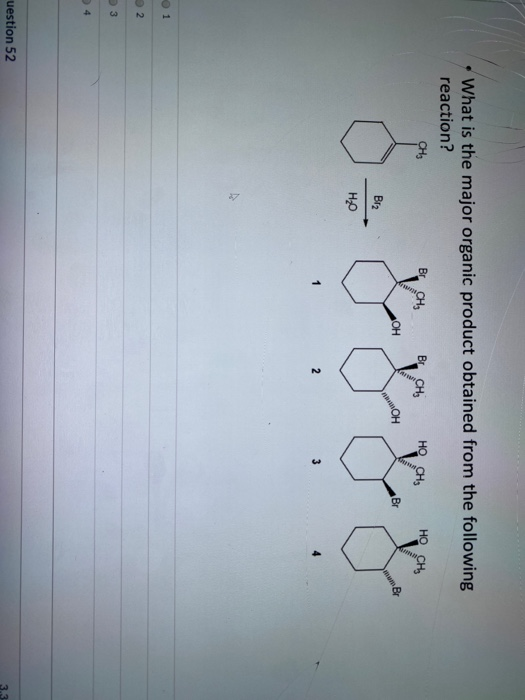 What is the major organic product obtained from the following reaction? Br Br HO HO OH Br Biz пилото нр 2 3 0 1 2 3 uestion 5