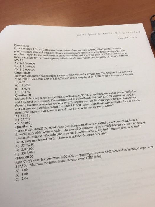 look value ofrang moret voive of eauty 20.000.000 Question 29 Over the years cyn w e years, O Brien Corporations have wide 52