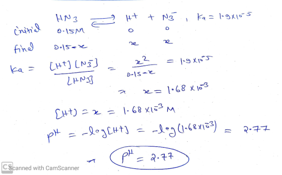 initial final ka= HN3 - HT + N3 . Ka=1.9x105 oisin : osete [ht] [N] = x² = 19 x105 Dulsar LHN3] a. re=1068 Xi03 [HT] = x. = 1