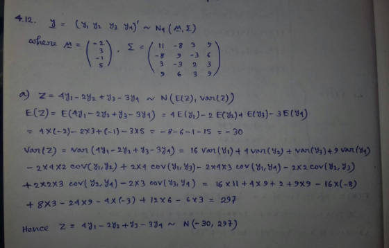 3 -3 2 3 Van (2) Man (4a-292+13-3%): 16 Van(Y)t 9 van (%)+ var(y3) + 9 van (y) + 8X3-24x9-AX (-3) 나 12x6-683-297 Hence Z볐 431-292 +영3-334 ~ N (-30,297)